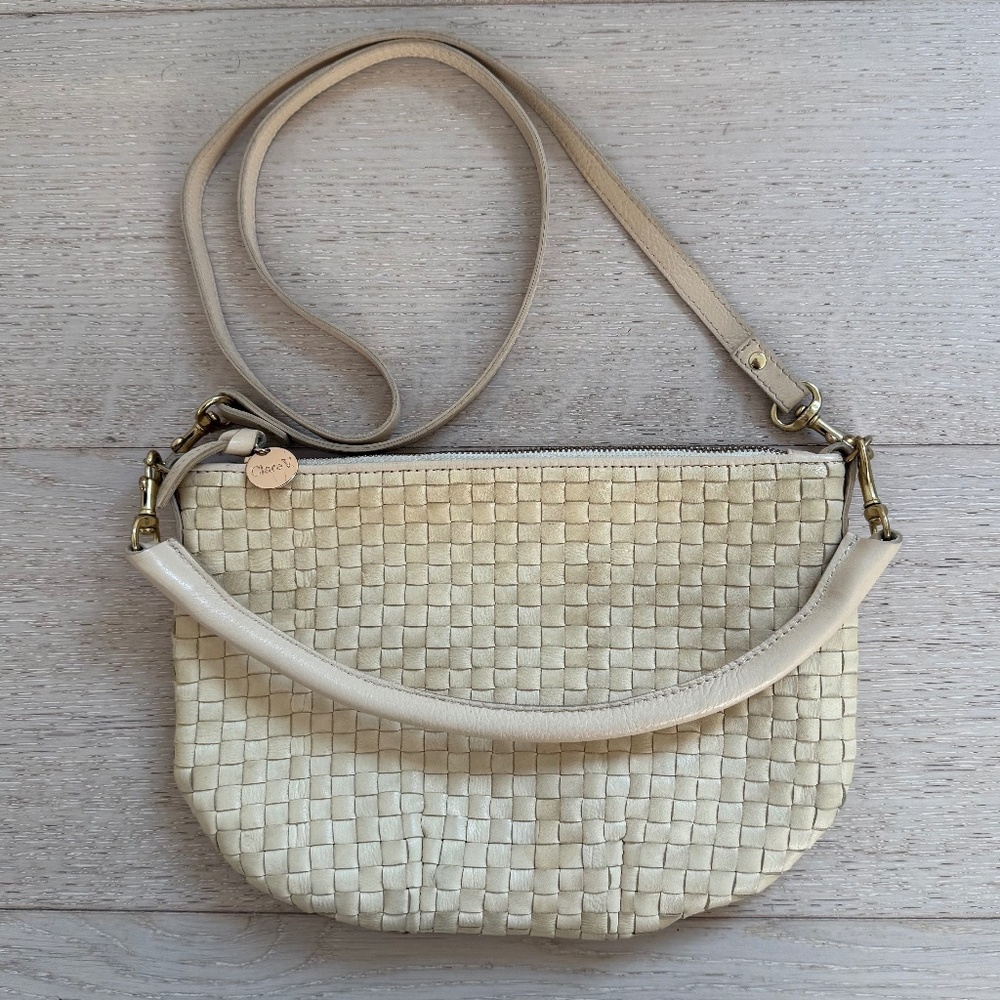 Clare V Petit Moyen Woven Checker Bag in Buttercream